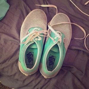 Turquoise and gray vans.